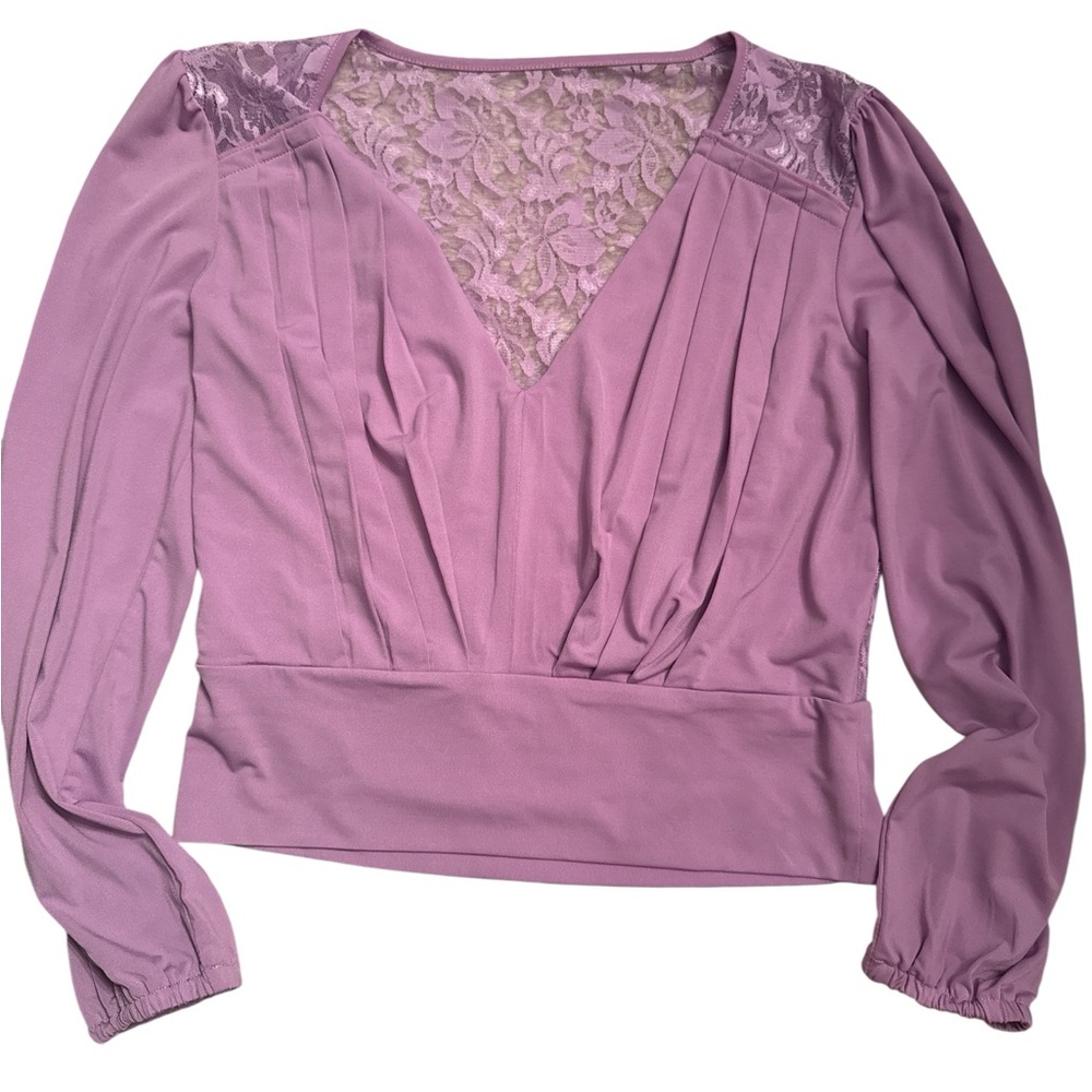 Women's Lace-Trim V-Neck Long Sleeve Top - Mauve